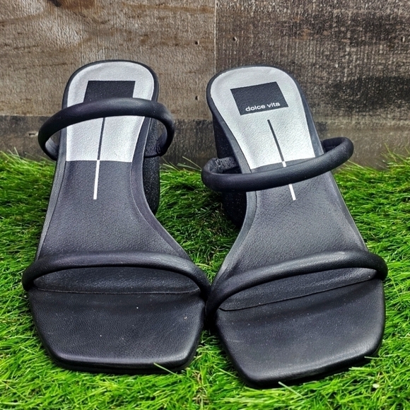 New Dolce Vita Block Heel Sandals Strappy Slide Black Glitter 8.5 - Picture 6 of 9